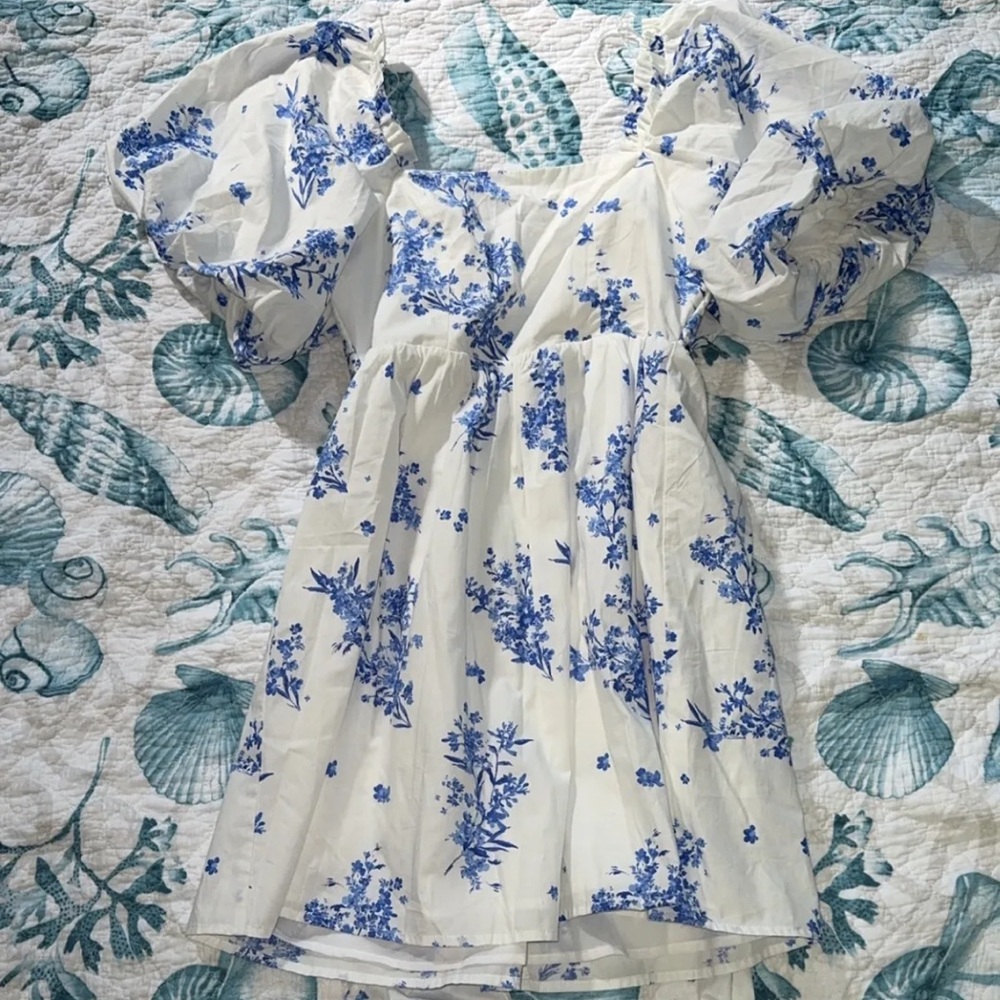 Sugar Lips White and Blue Flowy Dress